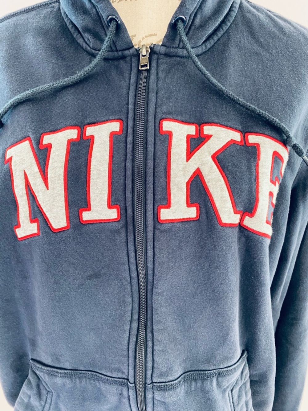 Nike Navy Full-Zip Hoodie with Red-Trim NIKE Letters - Picture 3 of 10